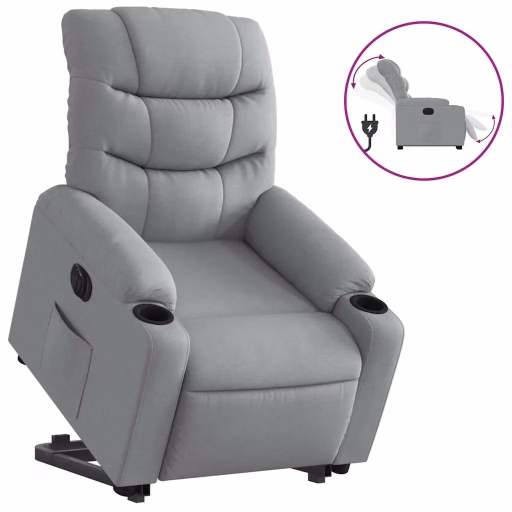 vidaXL Poltrona Reclinante Alzapersona Elettrica Grigio Chiaro in Tessuto – 2