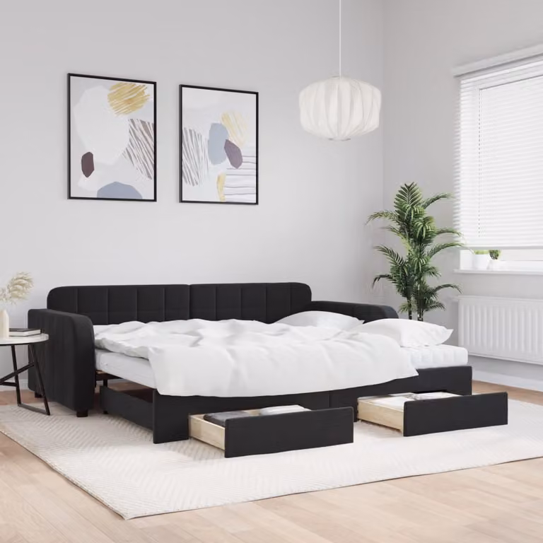 vidaXL Divano Letto Estraibile in Velluto Nero con Cassetti L/P/H: 90 x 190 cm