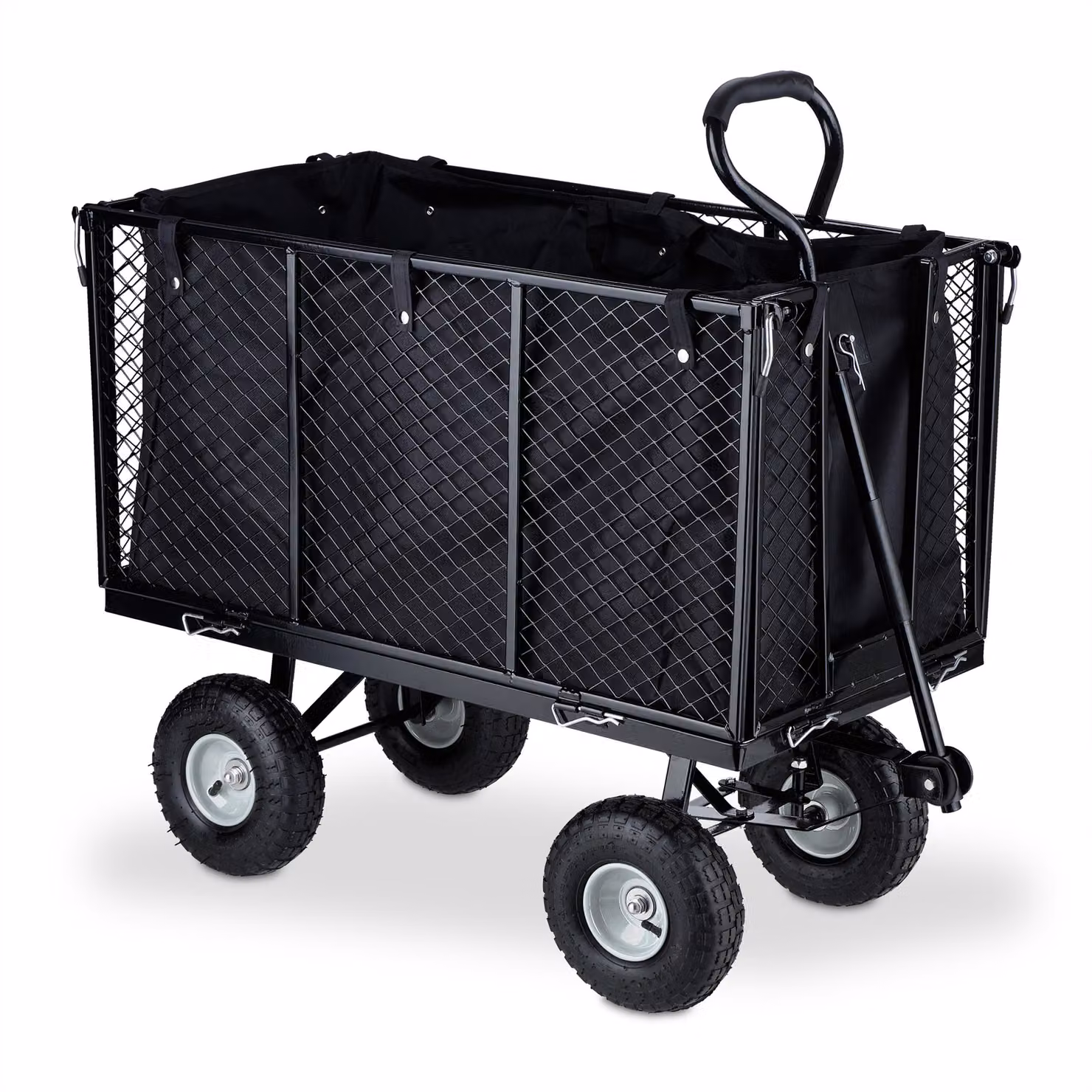 Carrello a mano Relaxdays, carrello di grandi dimensioni, sponde laterali ribaltabili, telone rimovibile, maniglie, 500 kg, nero-grigio