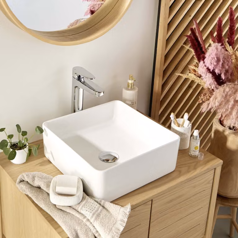 Lavabo da appoggio quadrato in Vetroceramica bianca COMA da 36 cm