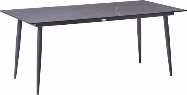 Tavolo da giardino con piano in HPL grigio scuro e struttura in alluminio grigio scuro resistente ai raggi UV all'acqua per esterni, in stile moderno