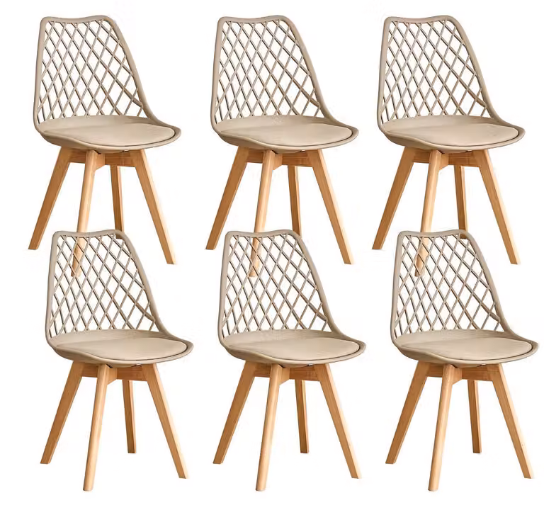 Set di 6 sedie da pranzo in stile scandinavo, con schienale in rete e gambe in legno di faggio