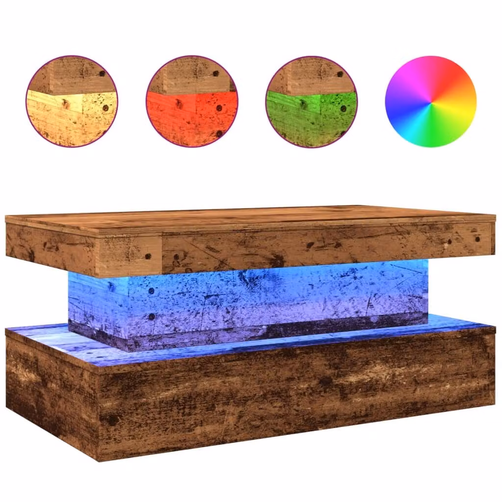 Tavolino da Salotto con Luci LED Legno Antico 90x50x40 cm