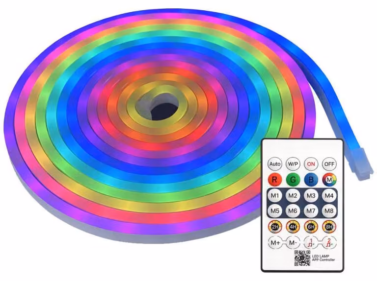 Striscia LED neon RGB da 5 metri, con Bluetooth, controllabile tramite app, telecomando, impermeabile e flessibile