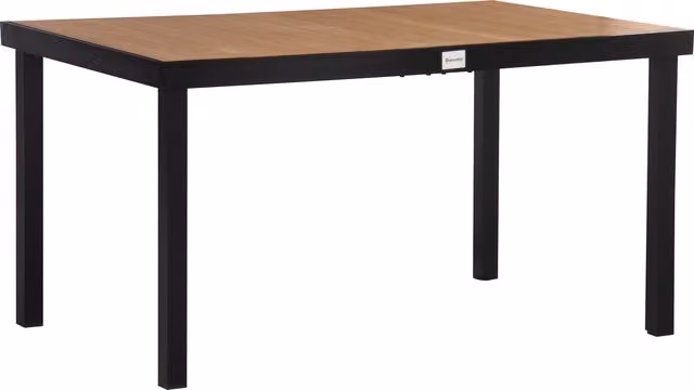 Tavolo da giardino Outsunny per 6 persone in alluminio e plastica, design moderno rettangolare nero e color legno per terrazzo e balcone