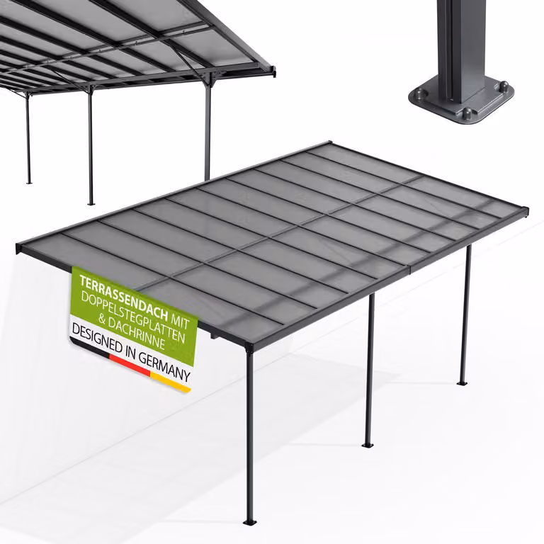 Juskys tetto per terrazze Borneo 6x3 m - Tetto per terrazze in alluminio con pannelli a doppia pelle Protezione solare Tetto per terrazze a parete Antracite