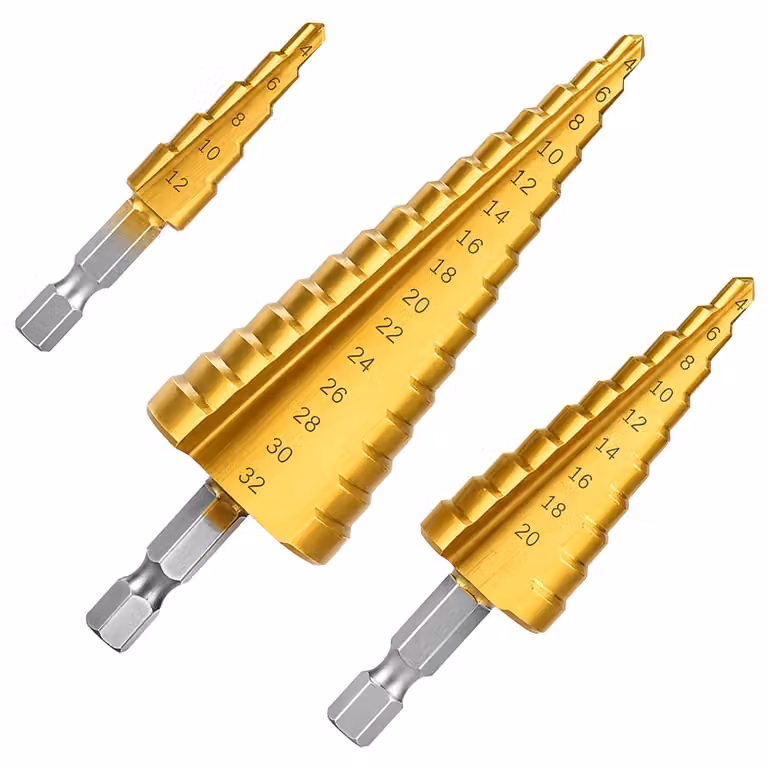 Trapano a tazza per metallo, confezione da 3 pezzi, punta conica in HSS con rivestimento in titanio, da 4 a 32 mm