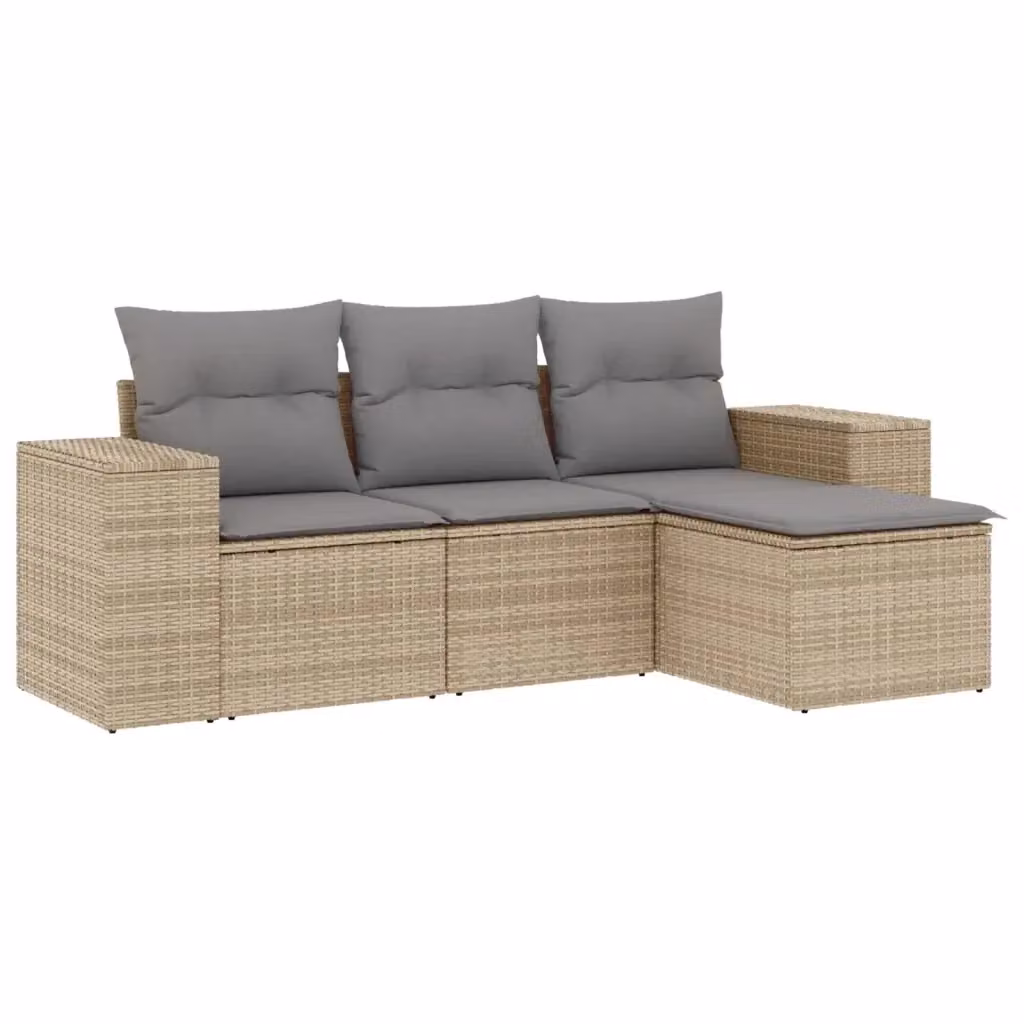 Set Divano da Giardino vidaXL 4 pz in Polyrattan con Cuscini Beige e Grigio a Forma di L – 2