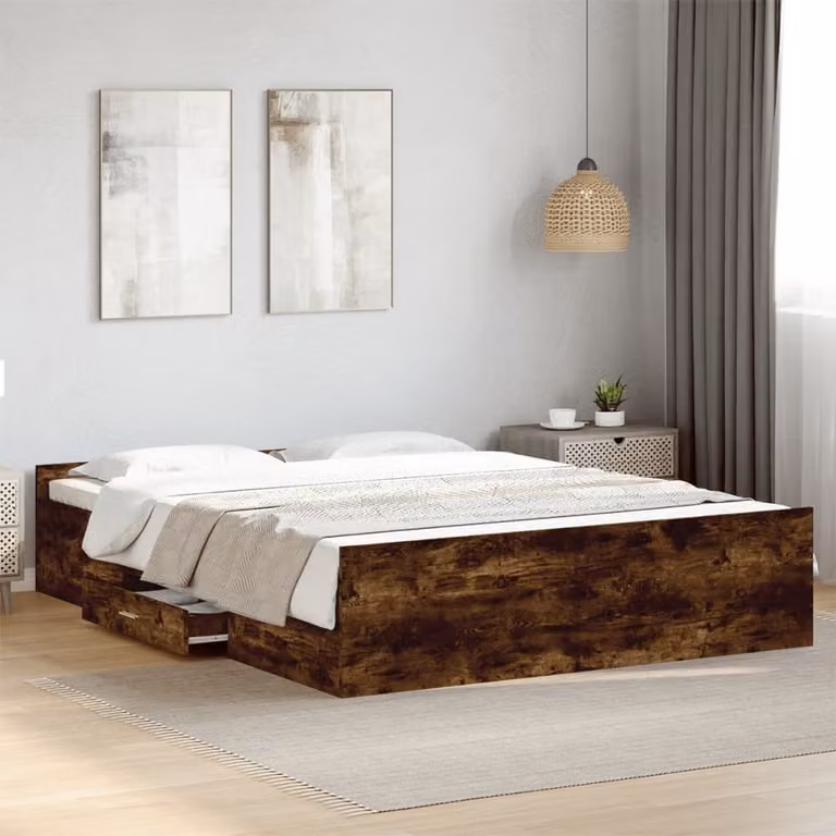 Giroletto con cassetti vidaXL in legno multistrato e MDF, colore rovere fumo, L/P/H: 203 x 150 x 40 cm