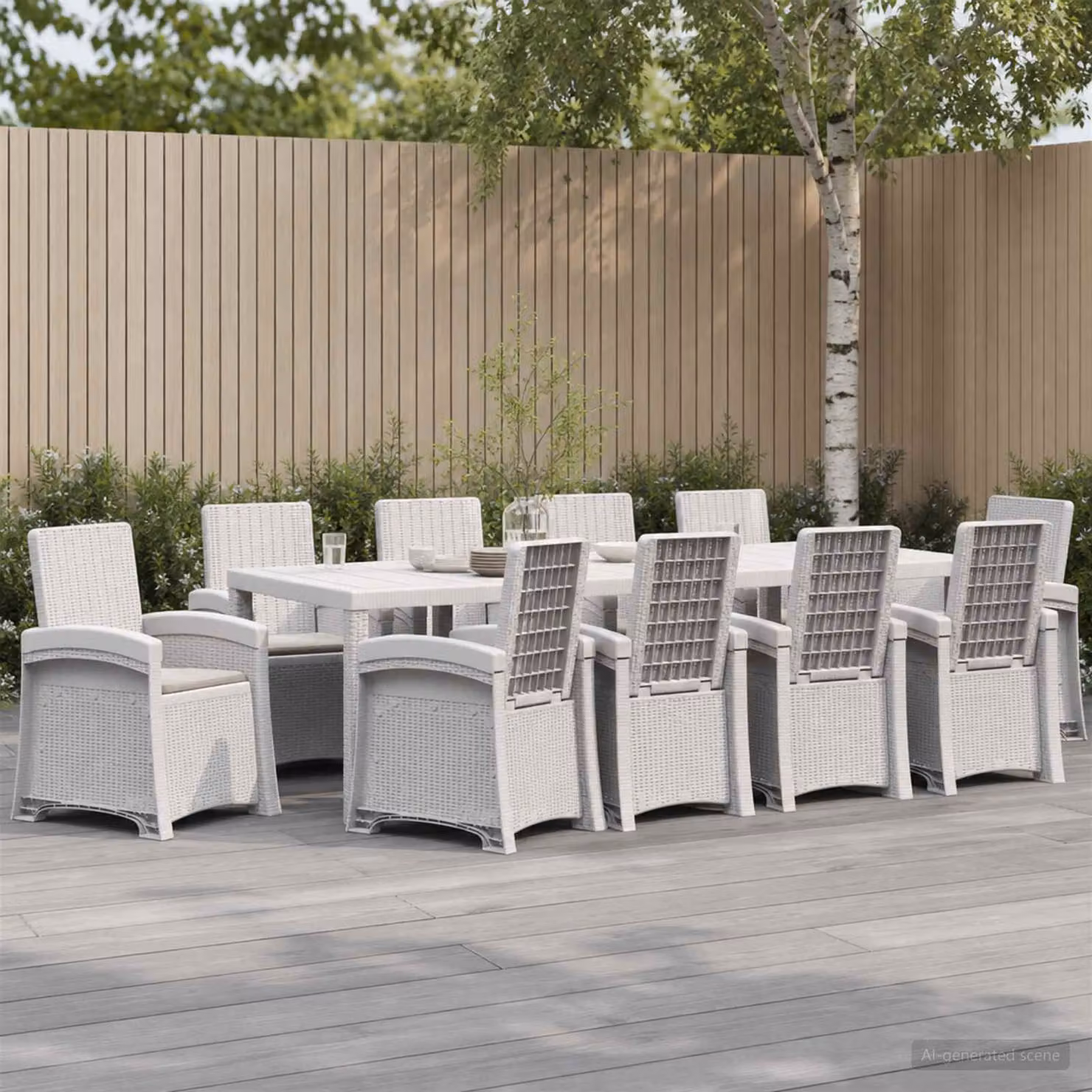 Set da pranzo per giardino e terrazzo vidaXL in rattan sintetico da 11 pezzi, bianco e grigio