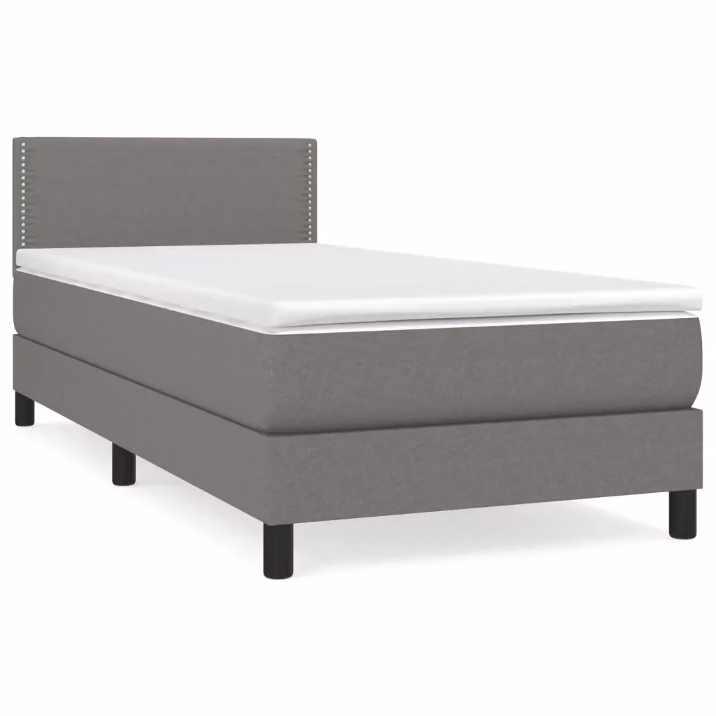 vidaXL Giroletto a Molle Ibrido con Materasso in Tessuto Grigio e Bianco L/P/H: 190 x 90 x 30 cm – 2