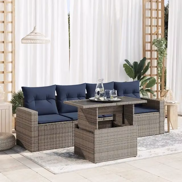 Set Divano Giardino 5 pz con Cuscini Grigio Polyrattan Acacia 3326242