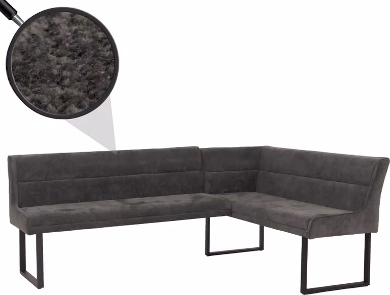 Panca da pranzo HWC-O81, panca per sala da pranzo, tessuto/tessuto in velluto (310 g/m²), metallo, 210x159 cm, colore grigio scuro