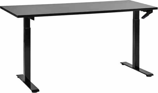 Scrivania regolabile manualmente in altezza Piano del tavolo legno nero Telaio in acciaio nero 160 x 72 cm Piedi quadrati Design moderno Ufficio