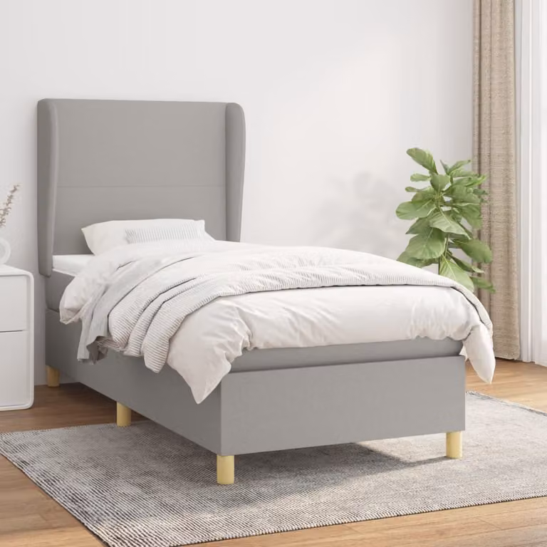 The Living Store Letto a molle con materasso grigio chiaro 90x200 cm in tessuto