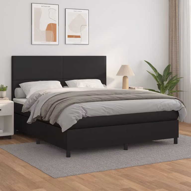 vidaXL Giroletto a Molle con Materasso in Similpelle Nero L/P/H: 160 x 200 x 128 cm