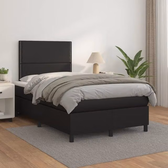 Letto con Giroletto a Molle e Materasso Ibrido vidaXL in Similpelle Nero e Bianco L/P/H: 200 x 120 x 128 cm – 1