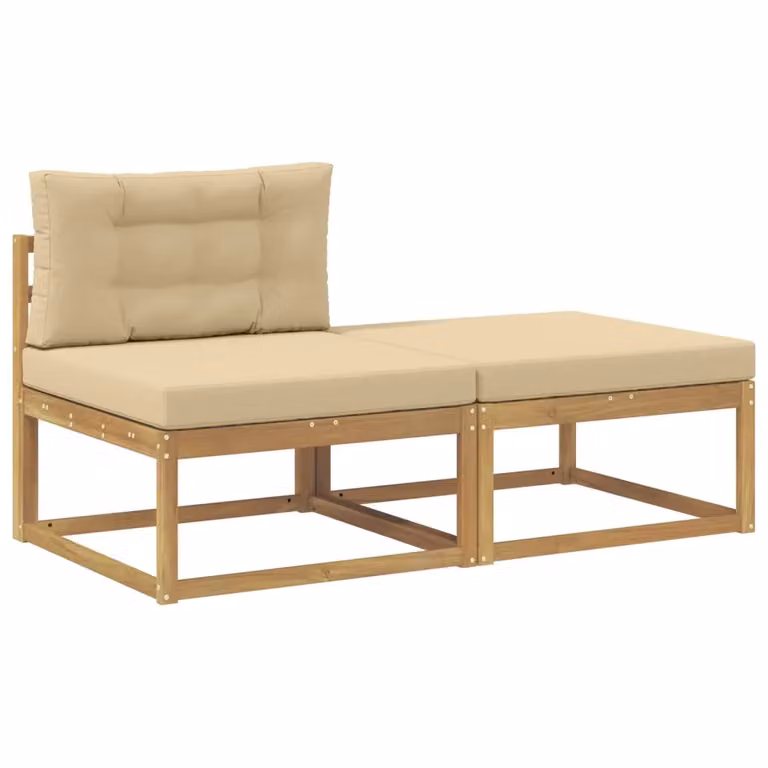 Set di 2 poggiapiedi da esterno vidaXL in legno di acacia con tessuto beige e bianco