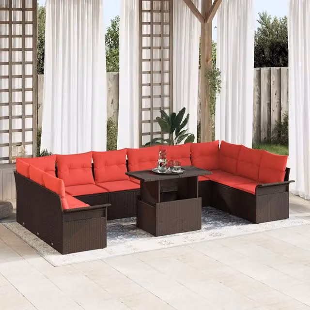 Set Divano da Giardino 11 pz Marrone Poly Rattan 3348360