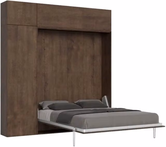 Letto matrimoniale a scomparsa Kivio con mobili in legno color noce e finitura opaca