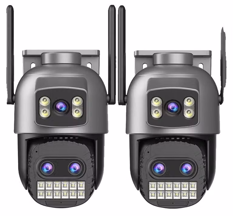 Telecamera di sicurezza, 15MP ad alta risoluzione, riconoscimento facciale tramite intelligenza artificiale, telecamera con 3 obiettivi da 15MP, con spina di tipo EU