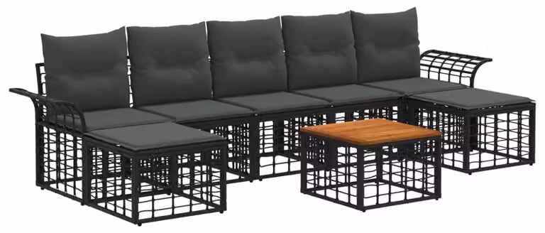 Set di divani da esterno 8 pcs Nero e Grigio scuro Poliestere