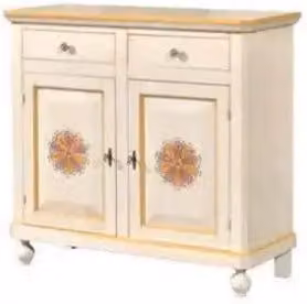Credenza madia napoletana in legno 2 ante Shabby chic avorio anticato decorato a mano