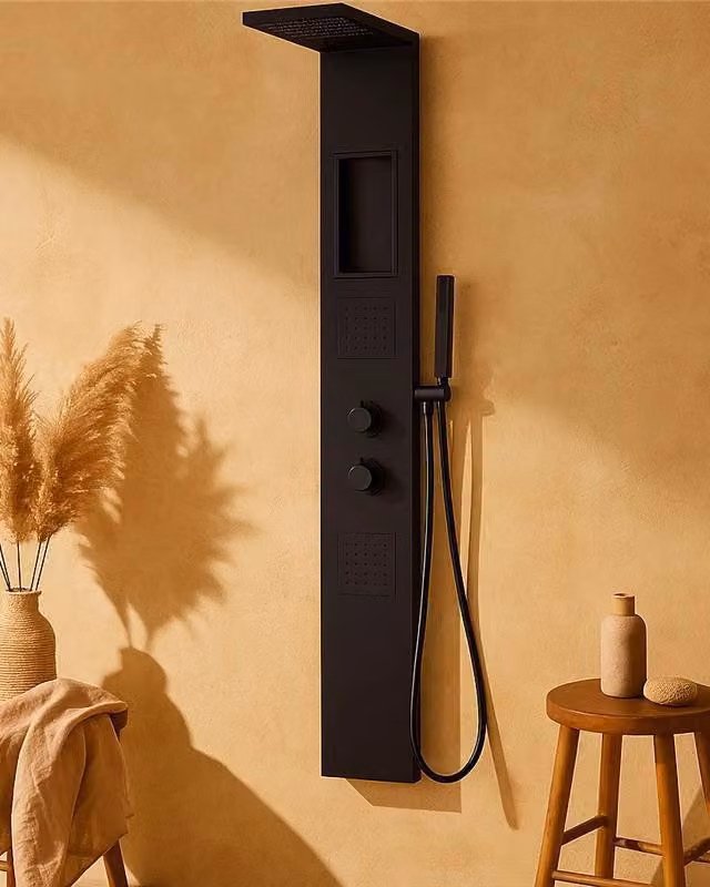 Pannello doccia idromassaggio Ibiza quadro termostatico effetto cascata in alluminio nero