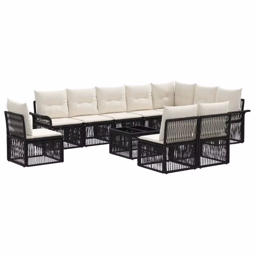 Set Divano da Giardino vidaXL a Forma a U in Polyrattan Nero con Cuscini e Tavolino da Esterno – 2
