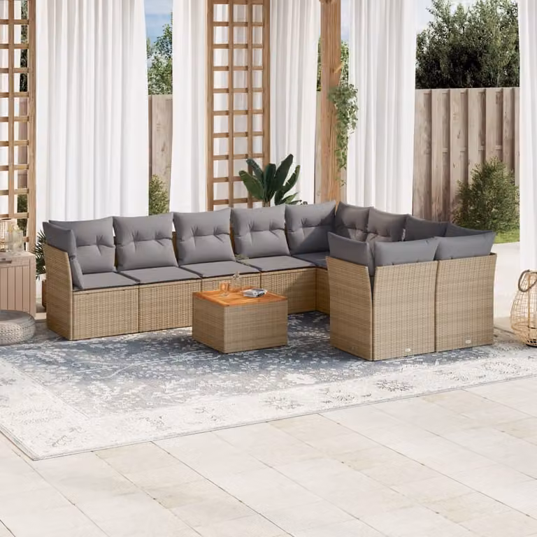 Maison Exclusive - Set Divano da Giardino 10 pz con Cuscini Beige Misto Polyrattan