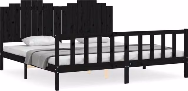 Letto matrimoniale | Letto per adulti | Giroletto con Testiera Nero 200x200 cm in Legno Massello