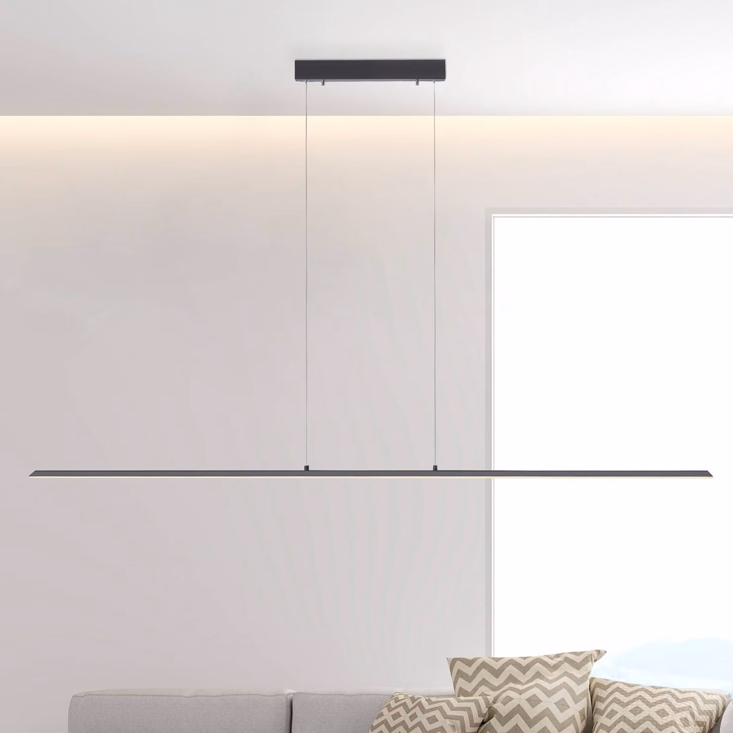 PURE Lampada LED a sospensione Lite, grafite, 160 cm, CCT, dimmerabile, Nero, Soggiorno / Sala da pranzo, Alluminio, Moderno