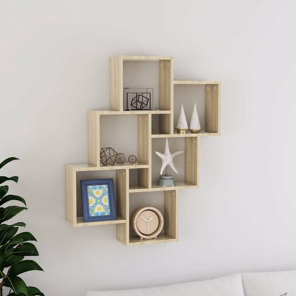 Mensola a parete a cubo vidaXL in legno Rovere Sonoma, L: 78 cm, P: 15 cm, H: 93 cm