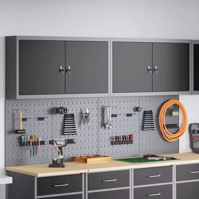 Set di 6 armadi per attrezzi vidaXL in acciaio con scaffale e serratura, montabili a parete, colore nero e grigio