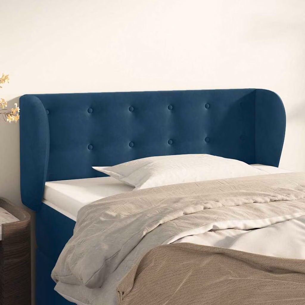 Testiera ad orecchio vidaXL in velluto blu scuro, L: 93 cm, P: 23 cm, H: 78-88 cm