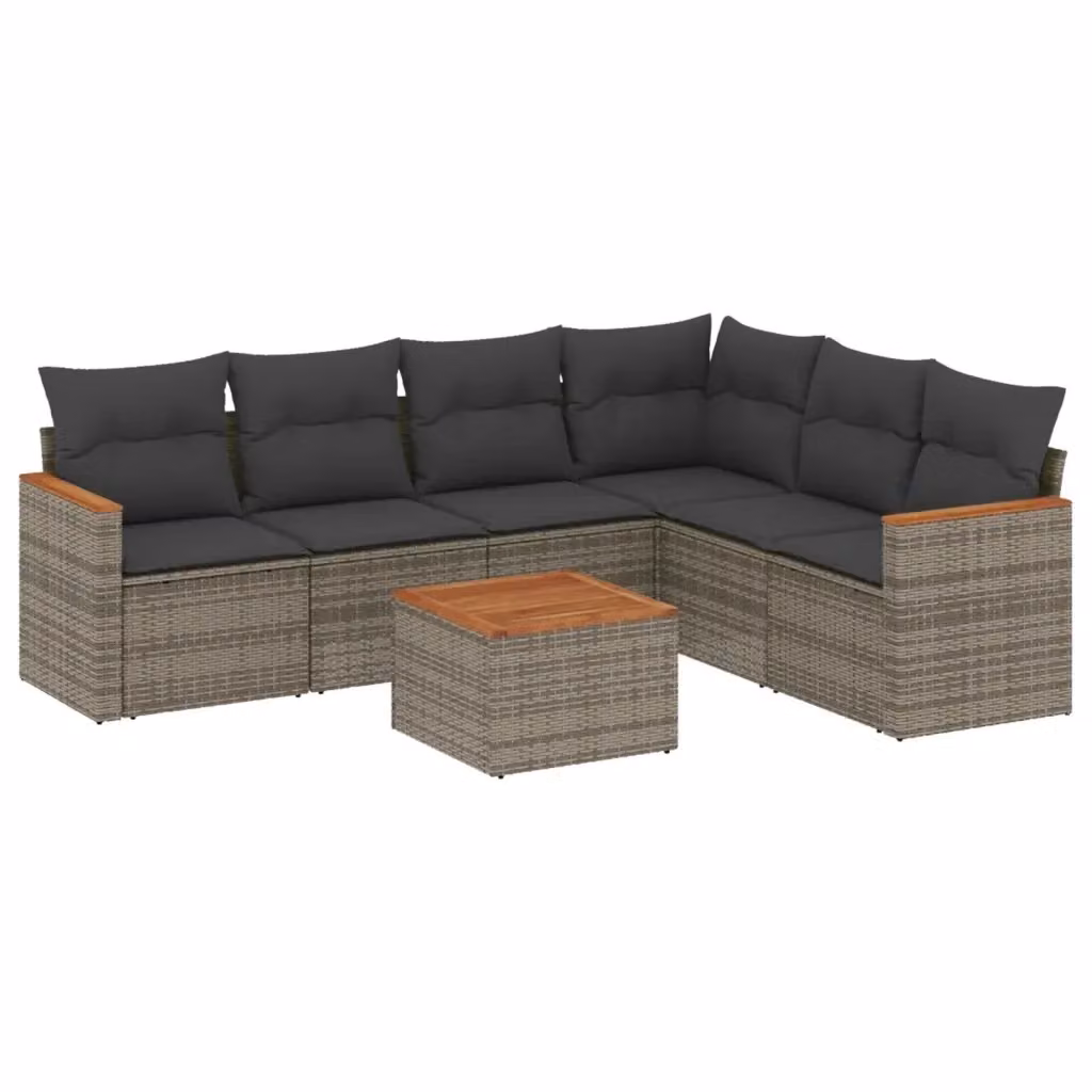 vidaXL Set Divani da Giardino 7 pz con Cuscini Grigio in Polyrattan e Tavolino da Esterno – 2