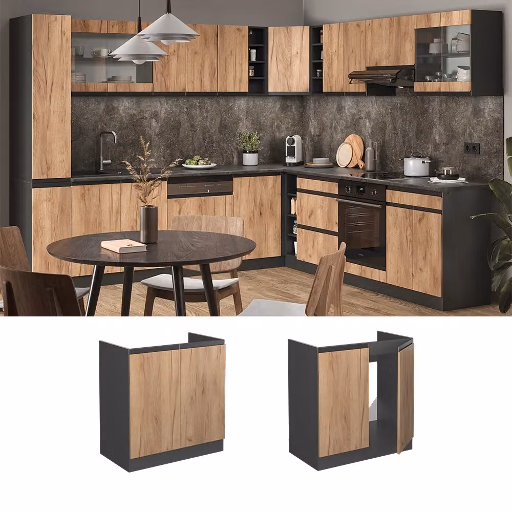 Mobiletto base per lavello Vicco R-Line Rovere e Antracite, L: 80 cm – 2