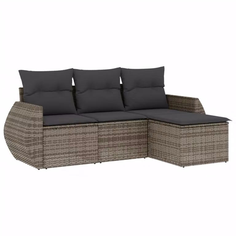 Set Divani da Giardino 4 pz con Cuscini in Polyrattan Grigio