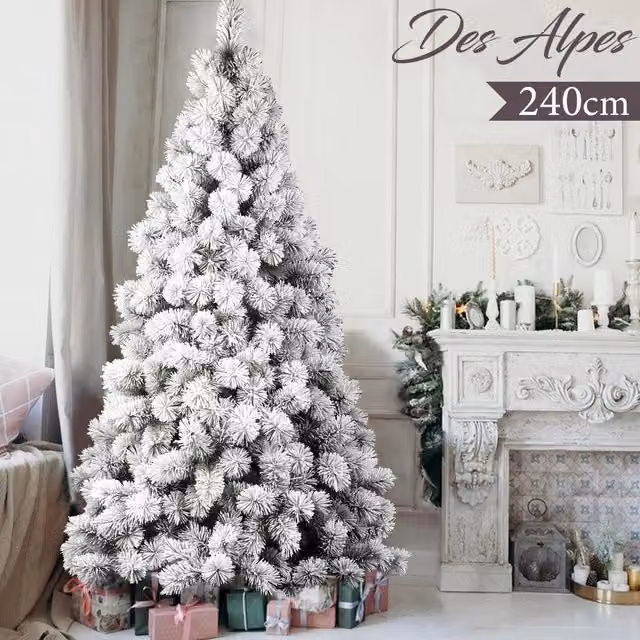 Albero di Natale Innevato Des Alpes Bakaji, Verde e Bianco, Altezza: 240 cm