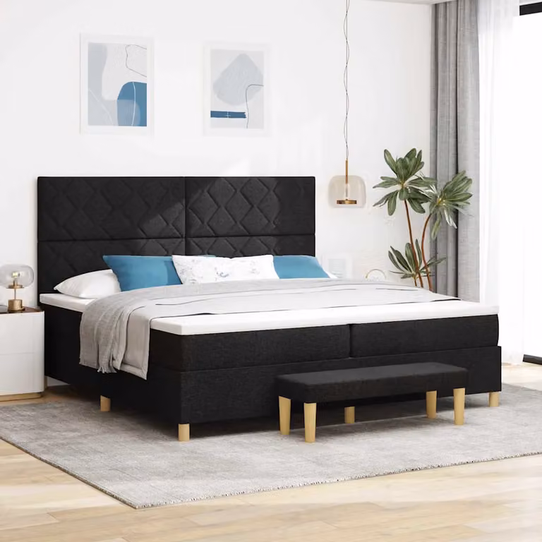 Letto a molle con testiera vidaXL in tessuto nero L: 200 cm, P: 200 cm, H: 128 cm