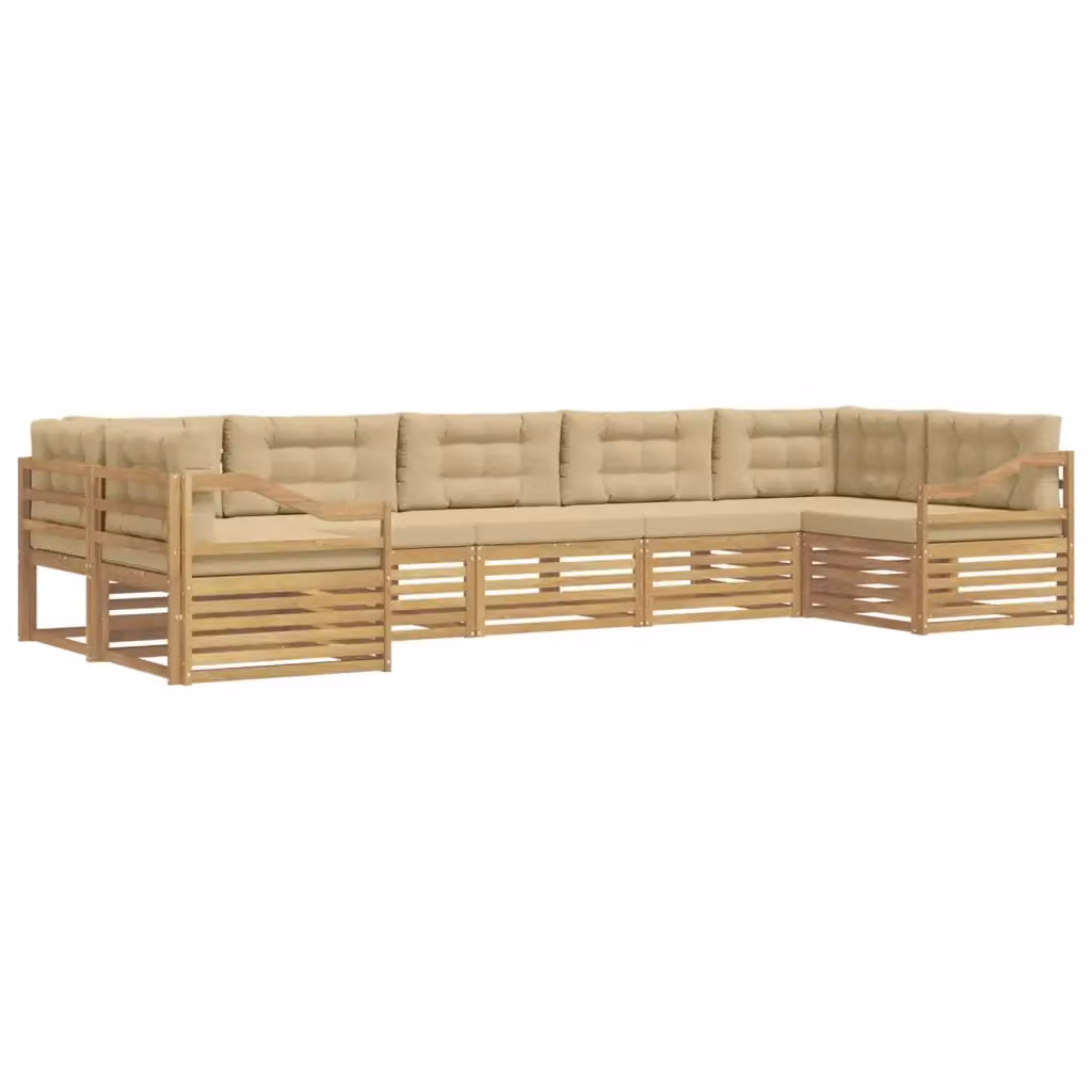 Set di divani da esterno a L vidaXL in legno di acacia con cuscini, Bianco e Beige – 2