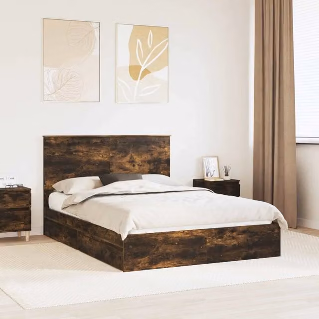 Letto con Contenitore con cassetto Rovere fumé 135 x 190 cm 3411219