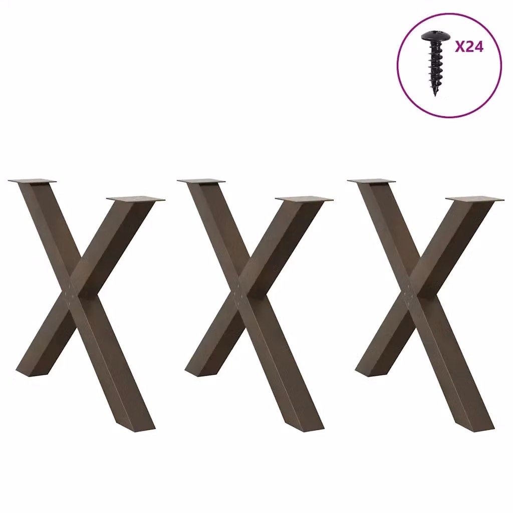 Set di 3 gambe per tavolo da pranzo vidaXL a forma di X in metallo moderno, colore argento e marrone, H: 90 cm