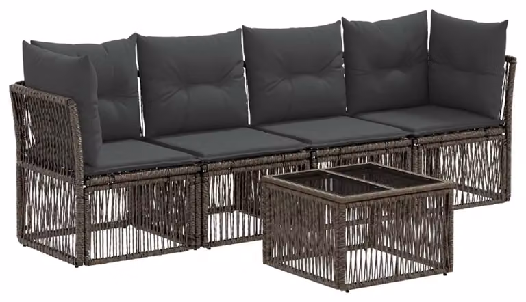 Set Divano da Giardino 5 pcs Grigio polyrattan