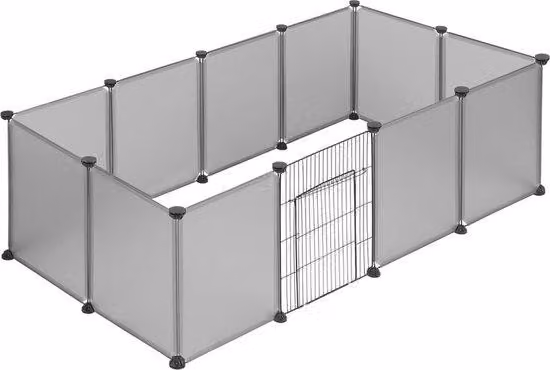 Casetta per conigli - con porticina - in plastica e metallo - ampia zona giochi robusta - grigia - 142x72x46 cm