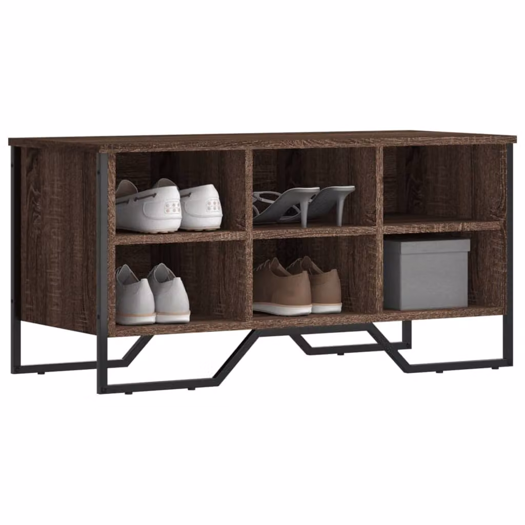 Scarpiera moderna vidaXL in rovere marrone con seduta integrata e mensole piatte, L 90 cm x P 38 cm x H 45,5 cm