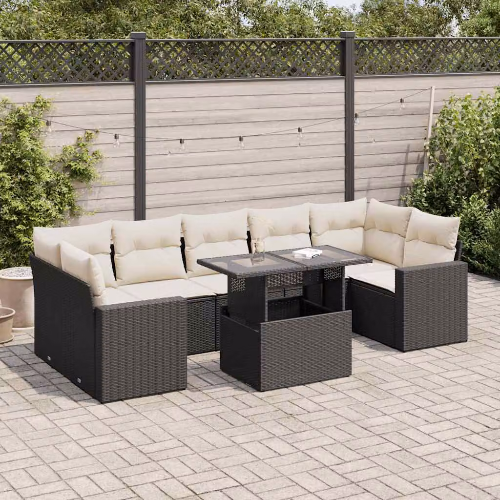 Maison Exclusive - Set da giardino 8 pezzi con cuscini in polyrattan nero