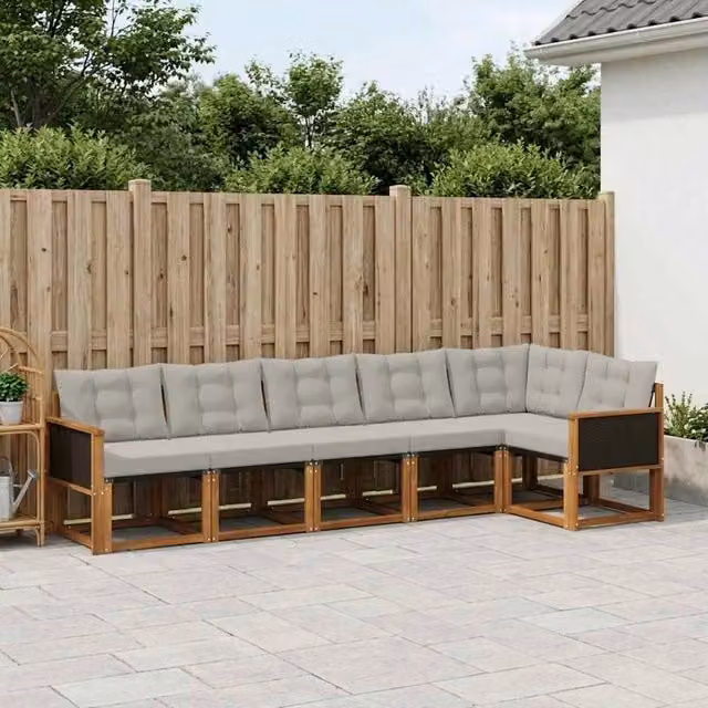 Set di divani da esterno 6 pz Naturale e Grigio Chiaro 3381975