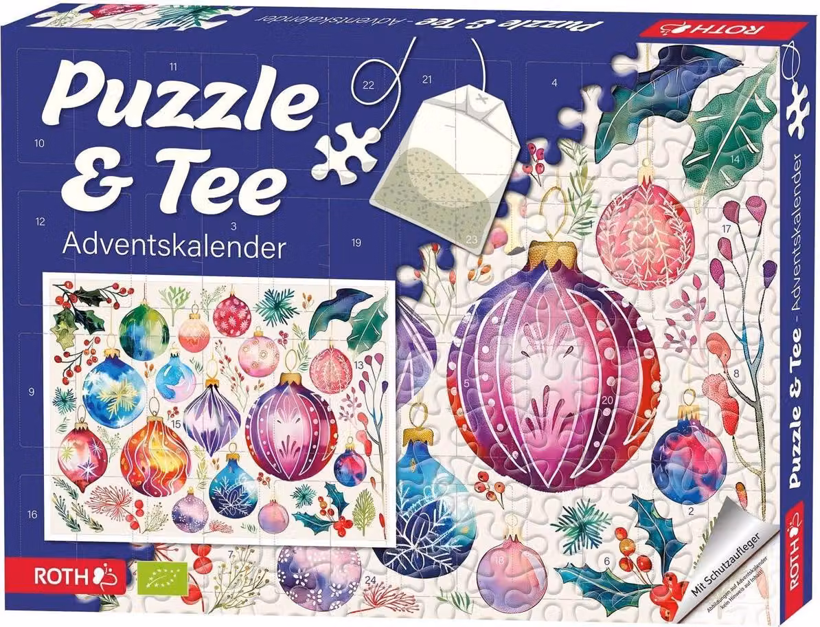 Calendario dell'Avvento 'Puzzle e tè biologico calendario dell'Avvento motivo decorazione albero' riempito