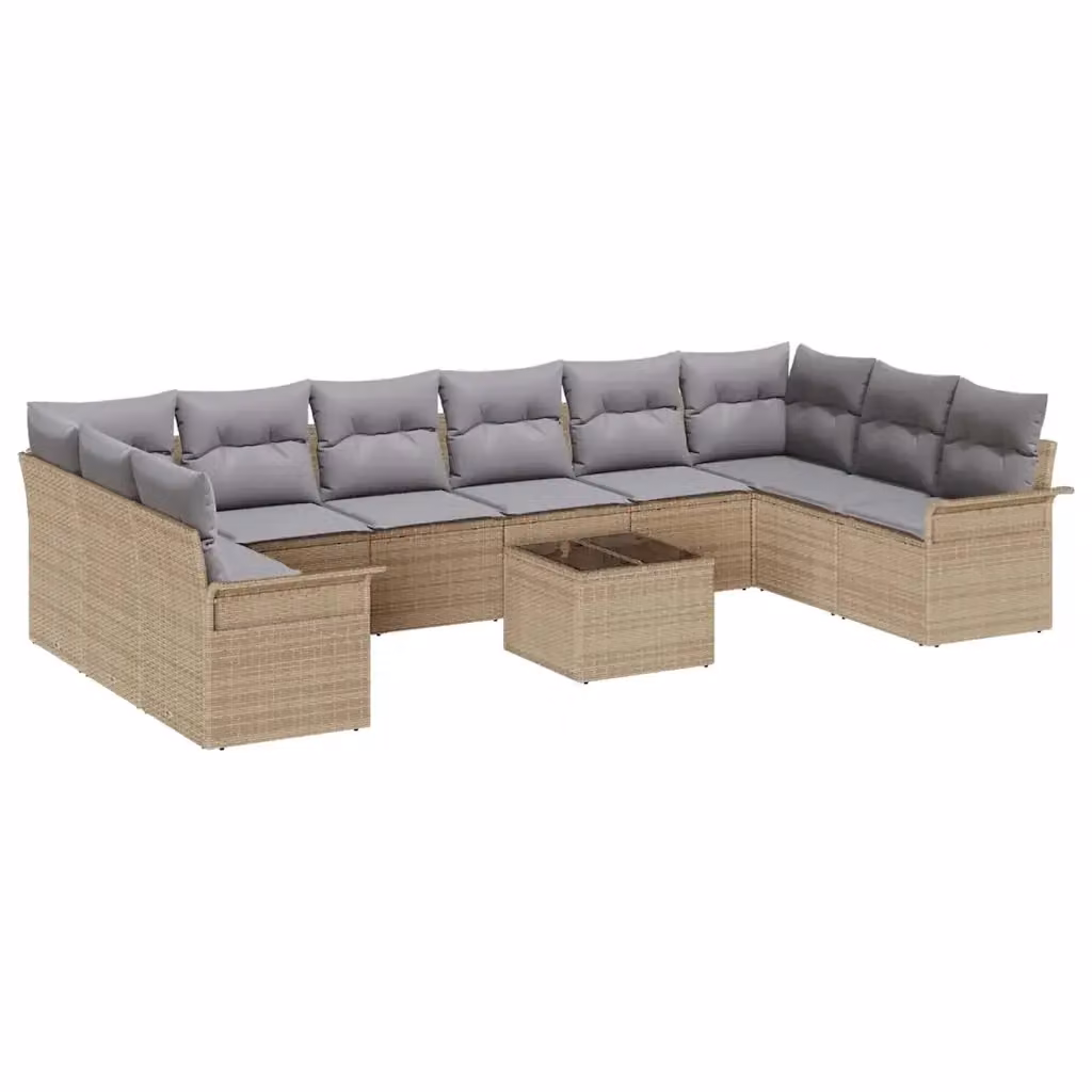 Set Divano da Giardino Moderno vidaXL in Polyrattan Beige con Cuscini e Tavolino da Esterno – 2